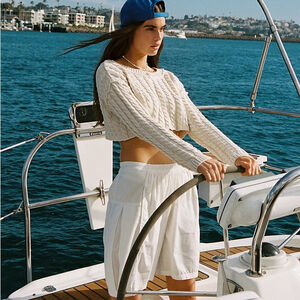 Free People Tuesday Cable Crop Sweater camomile ivory size XS